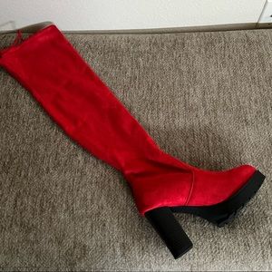 Red Suede Thigh High Boots. Never Worn. Size 9